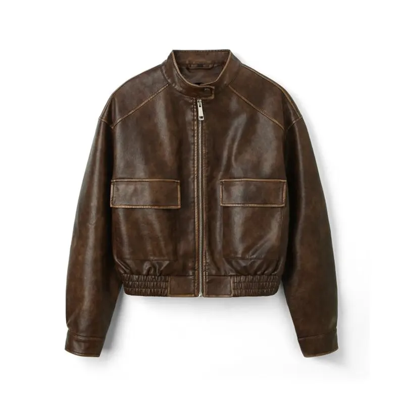 Jaket Bikers Kulit Tiruan Berkilauan dalam Gaya Maillard