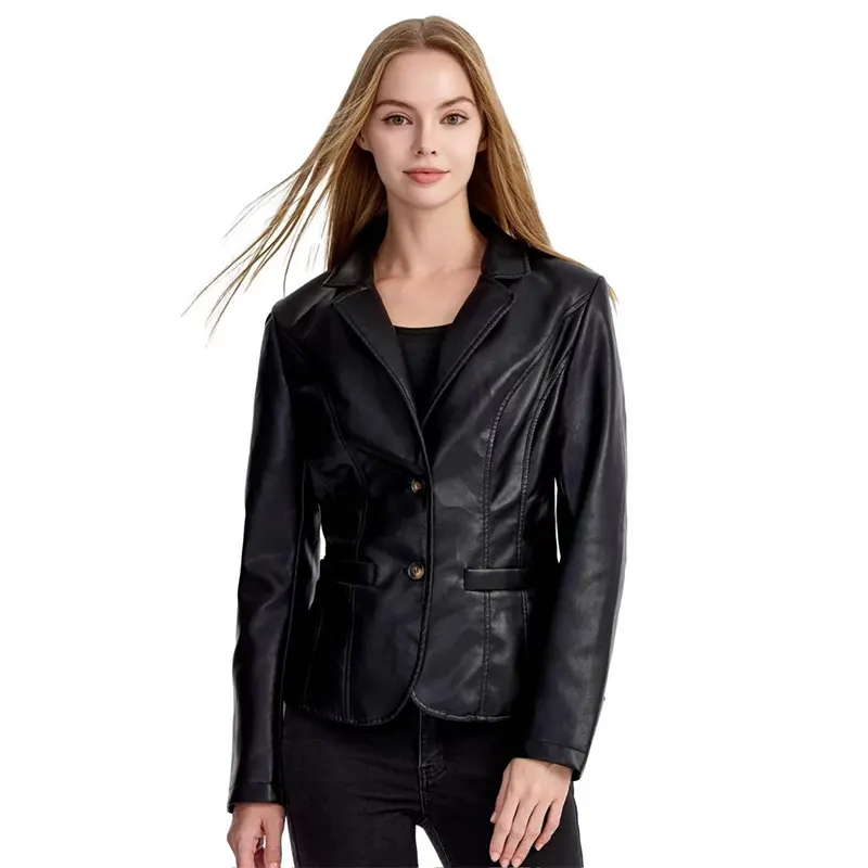 Blazer Kulit Vegan Dipotong untuk Acara Petang