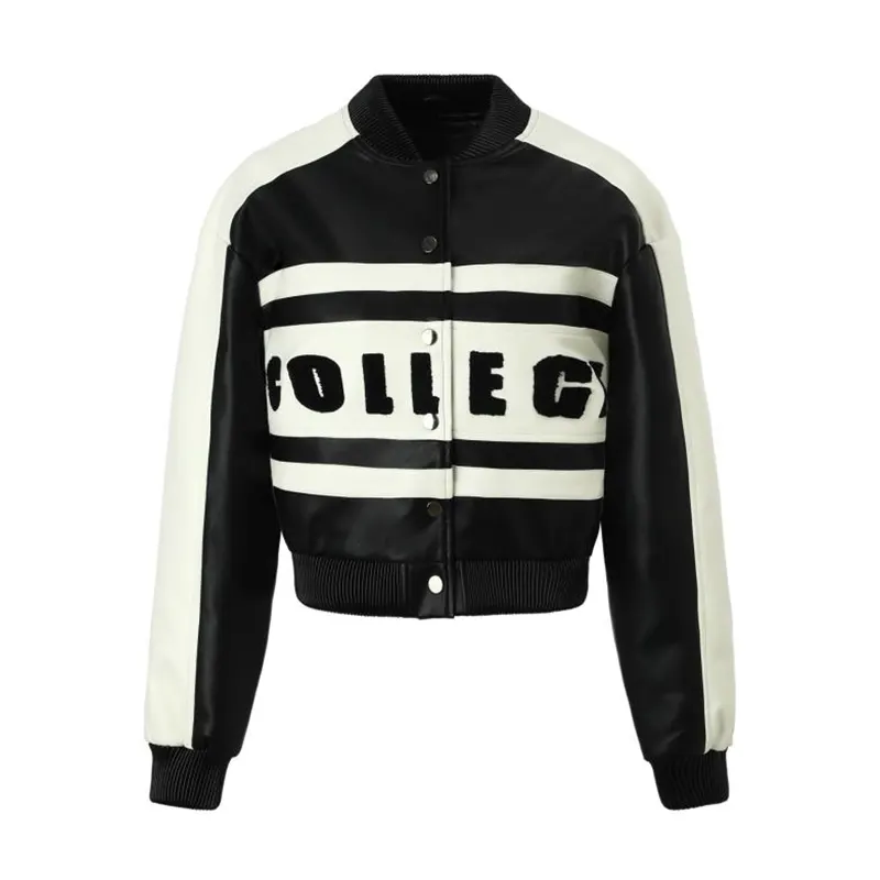 Jaket Lumba Blok Warna Bersulam berwarna Hitam dan Coklat