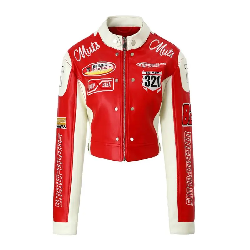 Jaket Lumba Blok Warna Merah dan Hitam Bersulam