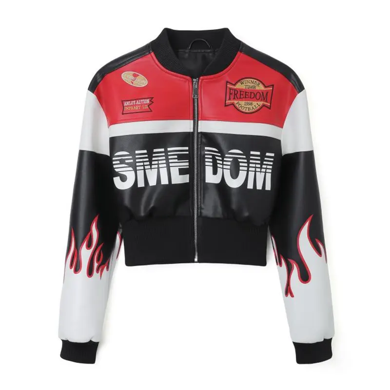 Jaket Bikers Kulit Tiruan Cetakan Api