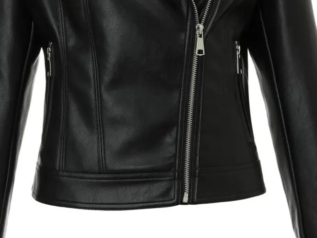 Quilted Shoulder Faux Leather Jacket with Lapel