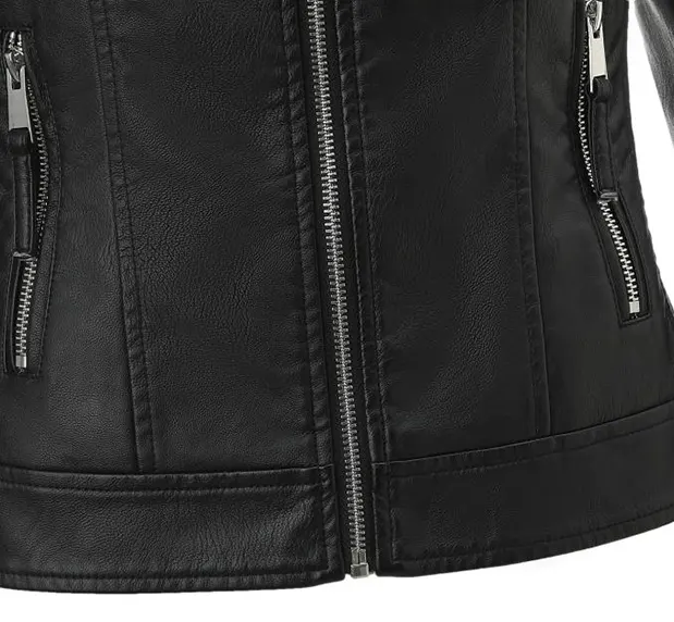 Quilted Shoulder Faux Leather Jacket with Stand Collar