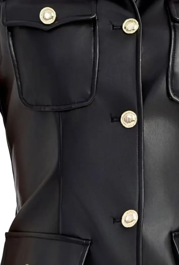 Buttoned PU Leather Midi Dress