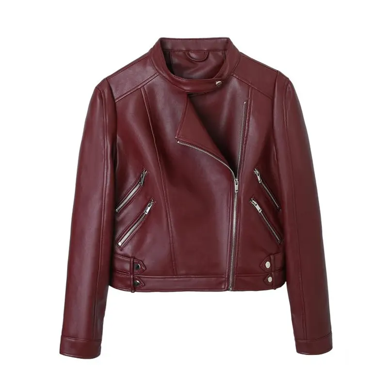 Jaket Bikers Kulit Tiruan Asimetri berzip