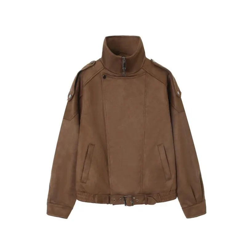 Manset Bergetah Slim Fit dan Poket Sisi Labuh Jaket Suede