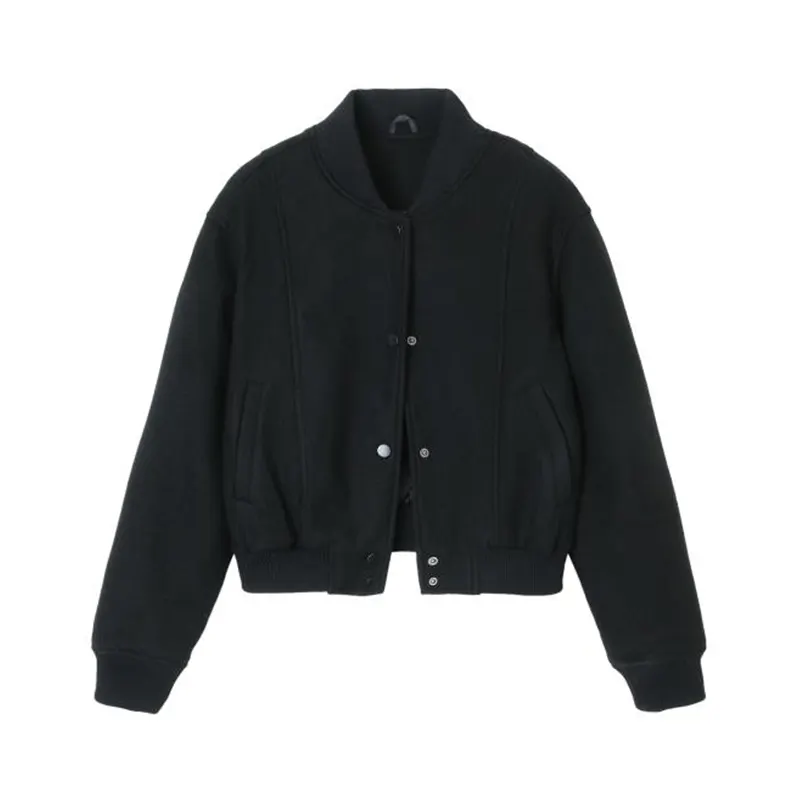 Jaket Varsiti Bulu Wanita Kolar Berdiri Vintage